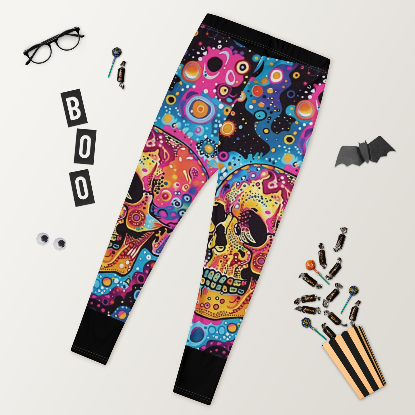 women legging with psychedelic skulls