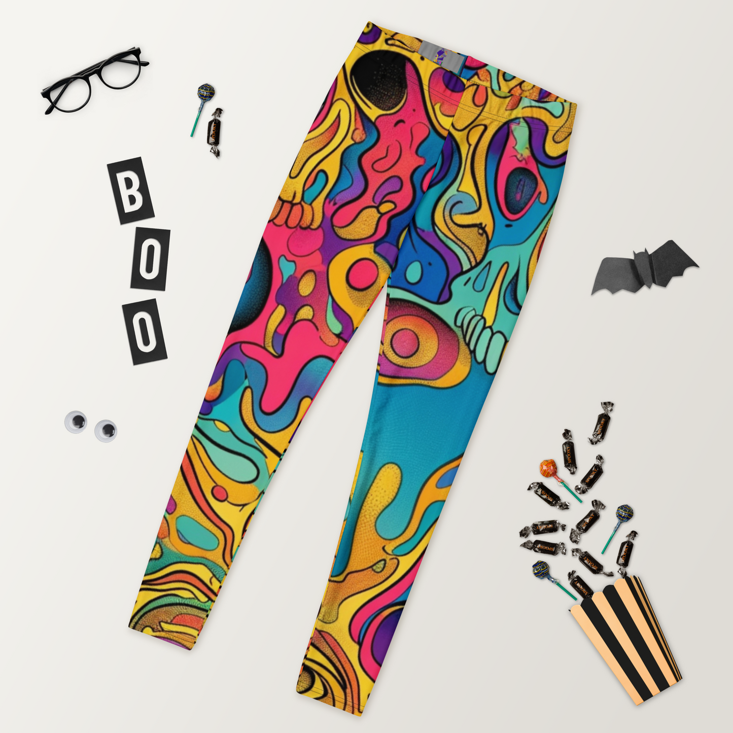 Vibrant Psychedelic Skull Leggings