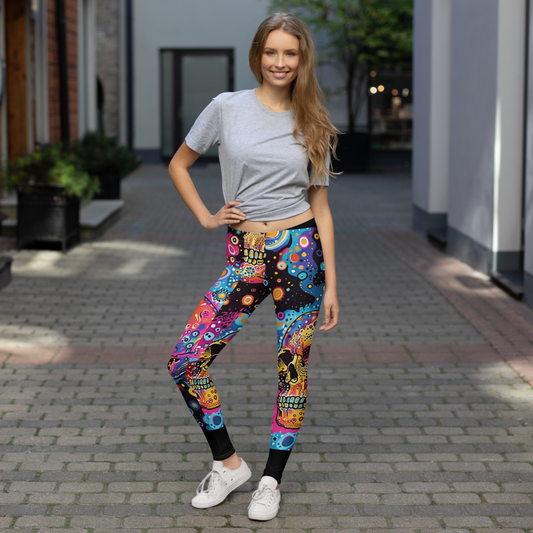 women legging with psychedelic skulls